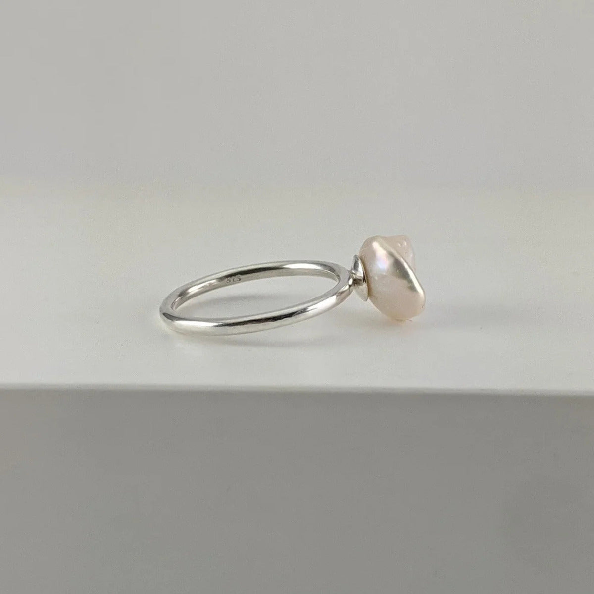 Keshi pearl sterling silver ring