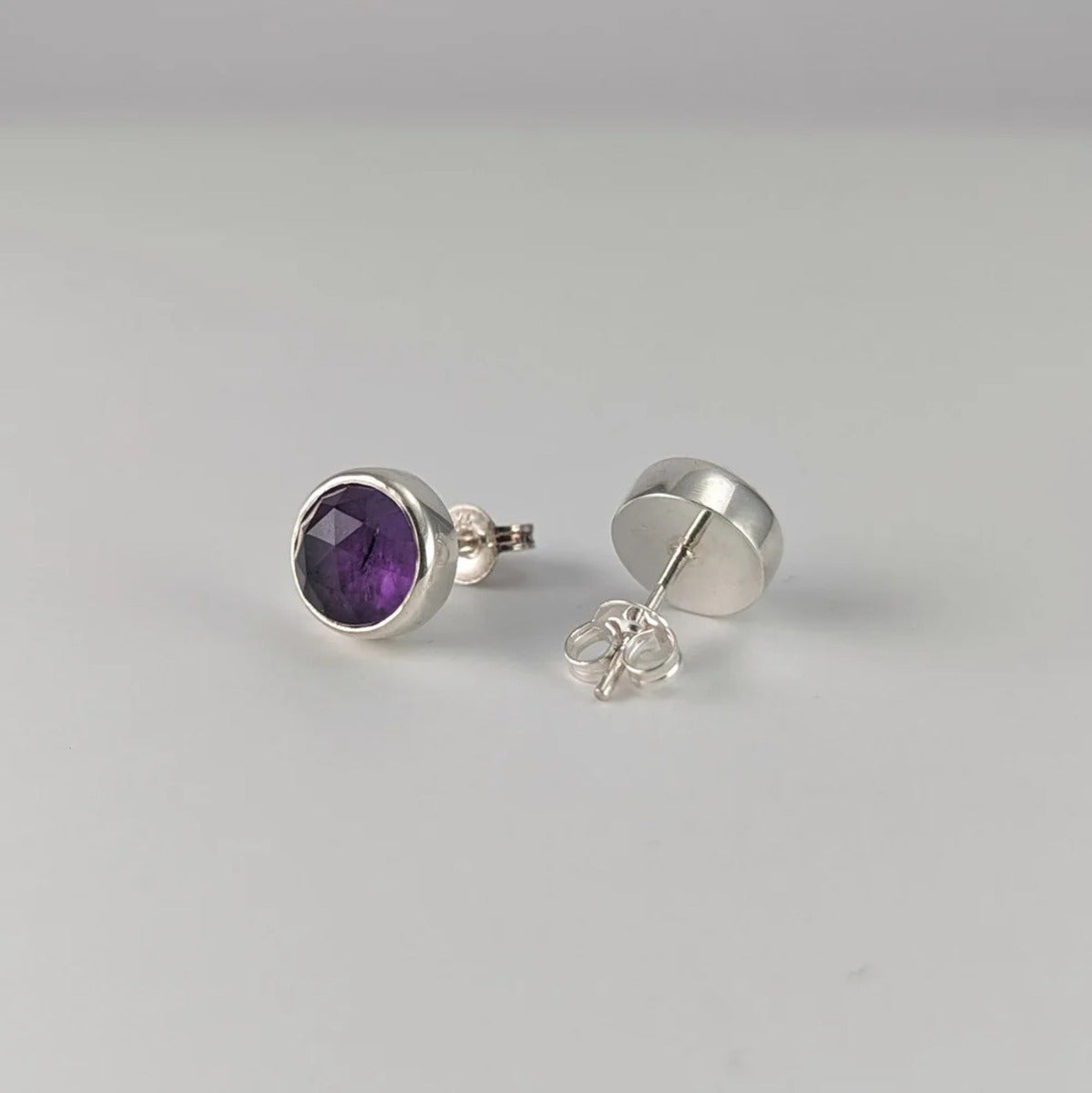 Rose cut silver amethyst stud earrings