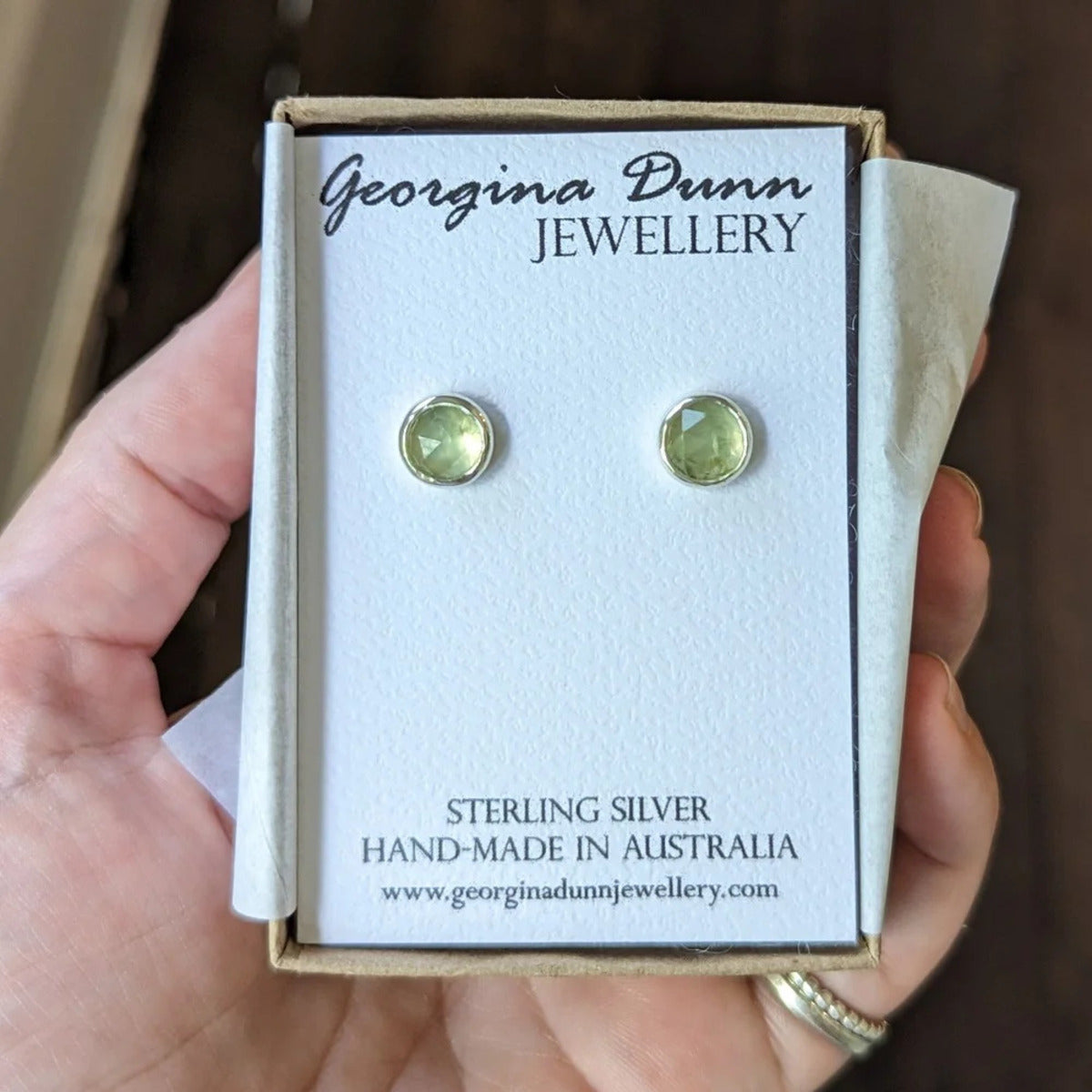Rose cut prehnite stud earrings