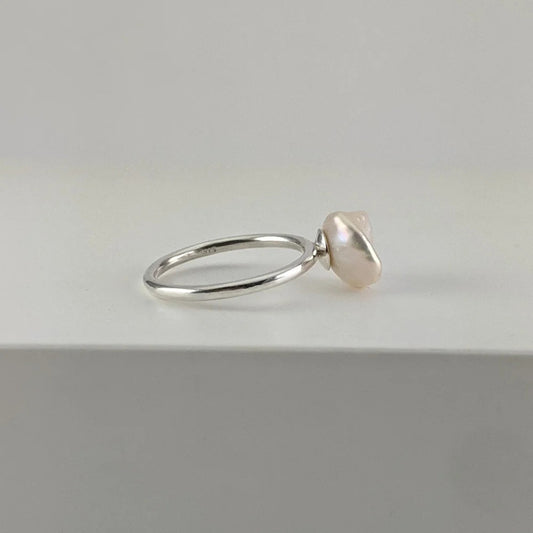 Keshi pearl sterling silver ring