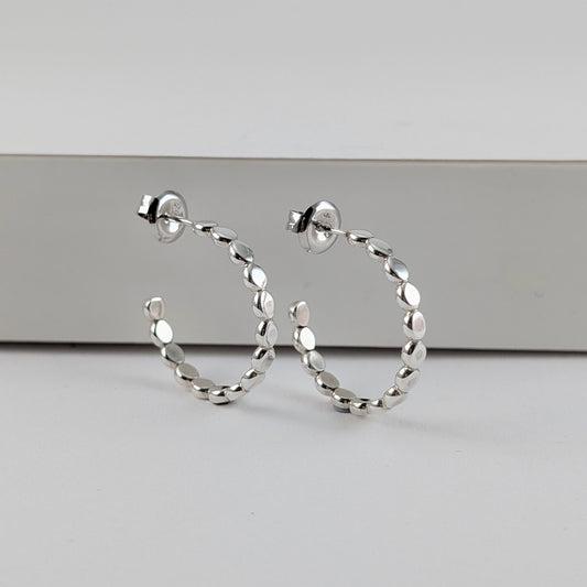 Rolled beaded wire sterling silver hoop earrings
