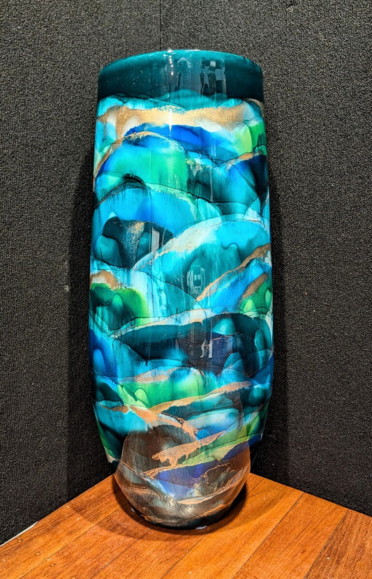 Handpainted Pot (Tall - Green / Blue)