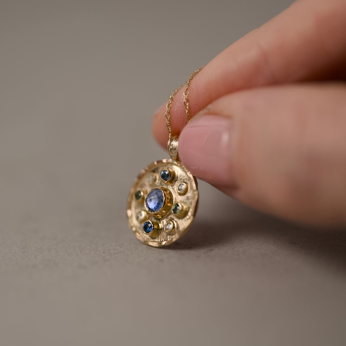 Florin Sapphire Rose-Cut Diamond Pendant