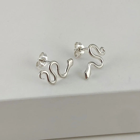 Small silver snake stud earrings
