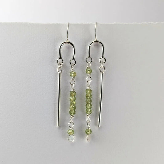Long U drop peridot earrings