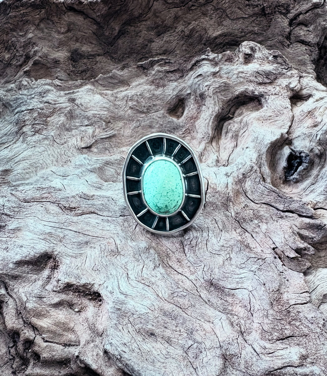 Sunshower Turquoise Statement Ring Size R (HT8)