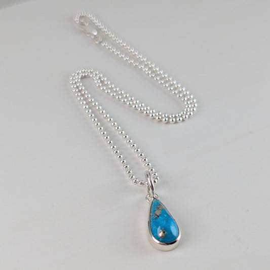 Ball chain necklace with small teardrop Persian  turquoise pendant