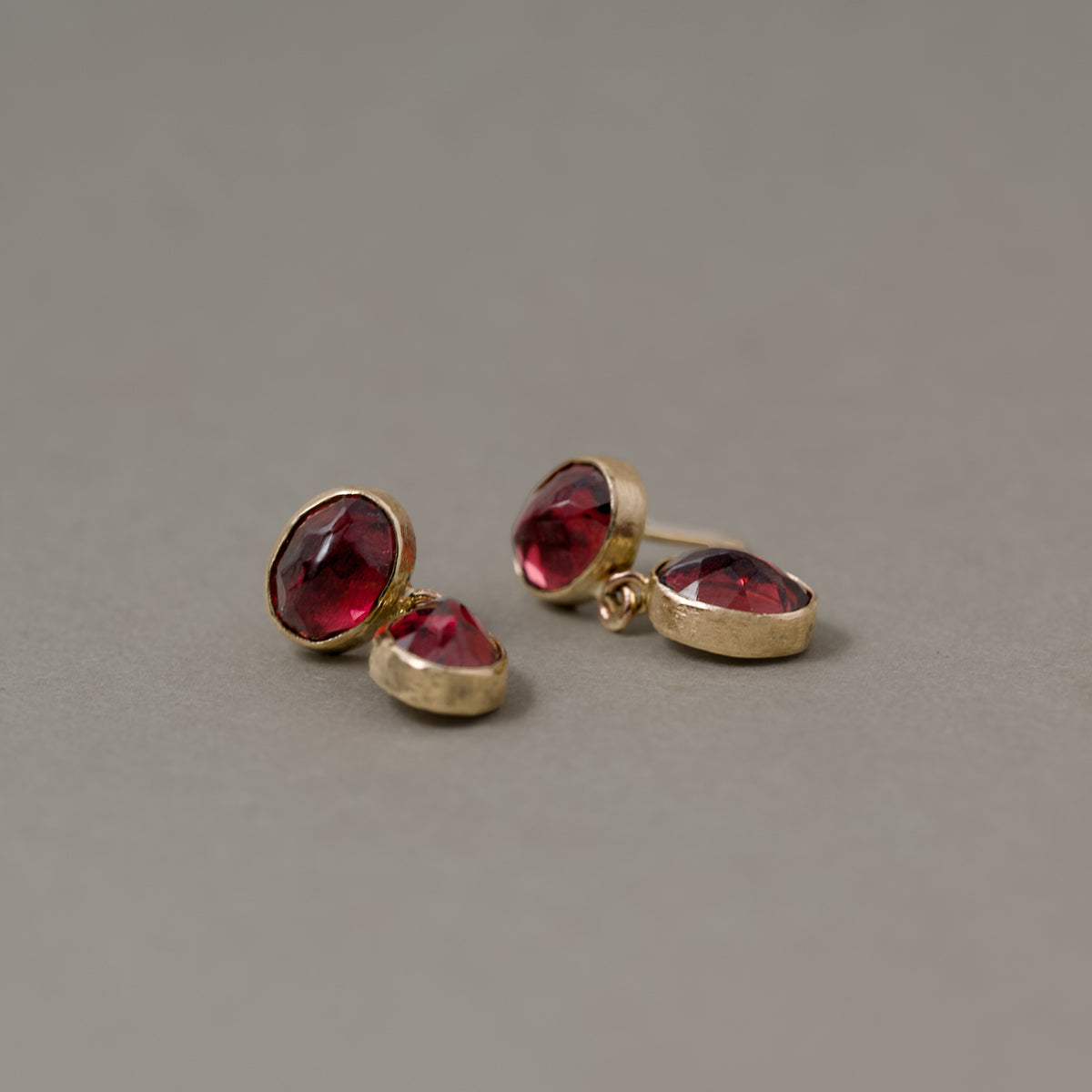 Duo Rhodolite Garnet Stud Earrings