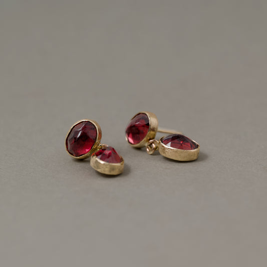 Duo Rhodolite Garnet Stud Earrings