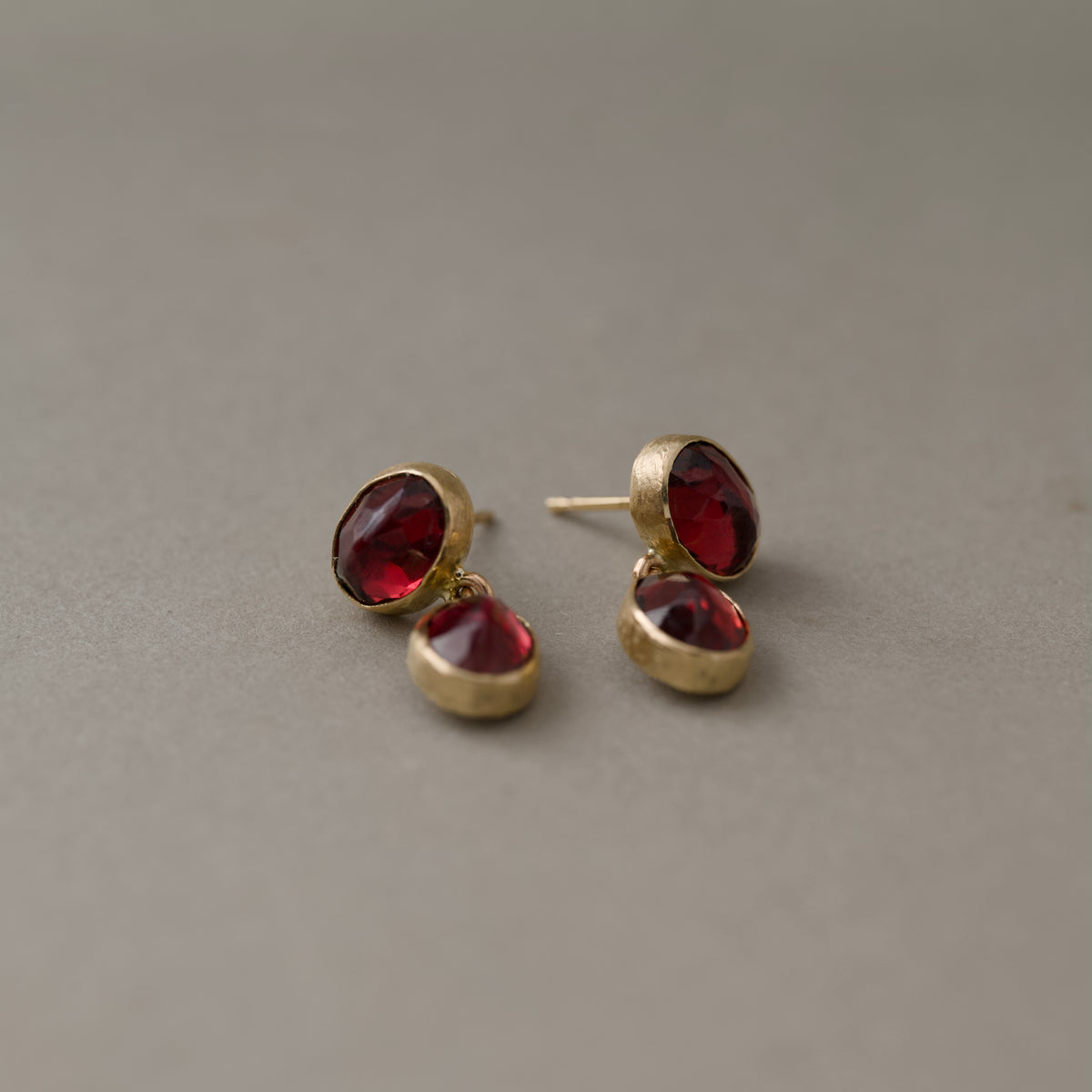 Duo Rhodolite Garnet Stud Earrings