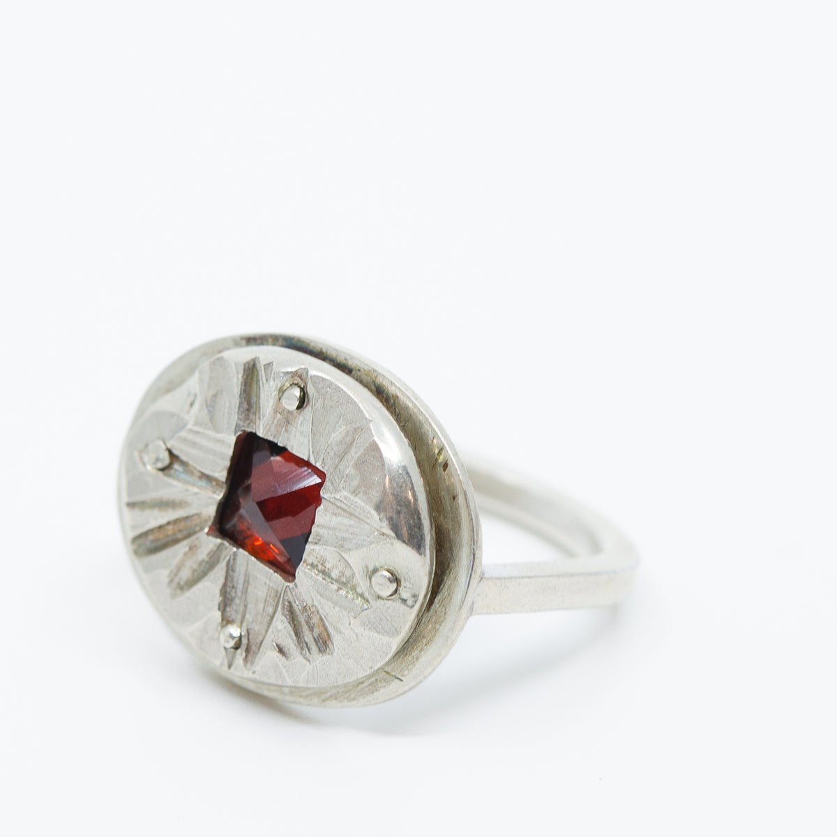 Carved garnet ring