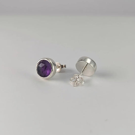 Rose cut silver amethyst stud earrings