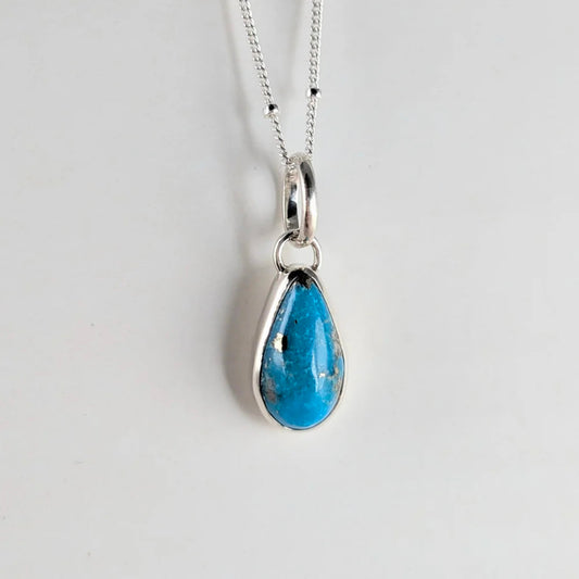 Satellite chain necklace with small teardrop Persian turquoise pendant