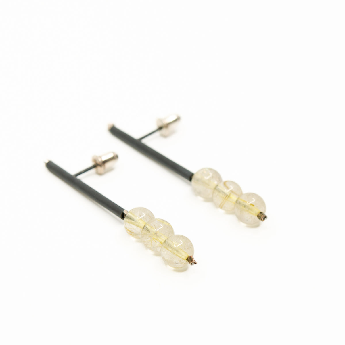 Black silver tube earrings